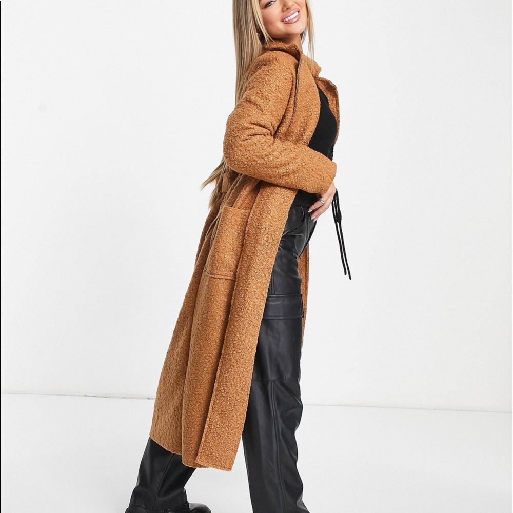 NWT ASOS Long camel coat with belt from Naa Naa Size M $129 - Picture 5 of 11
